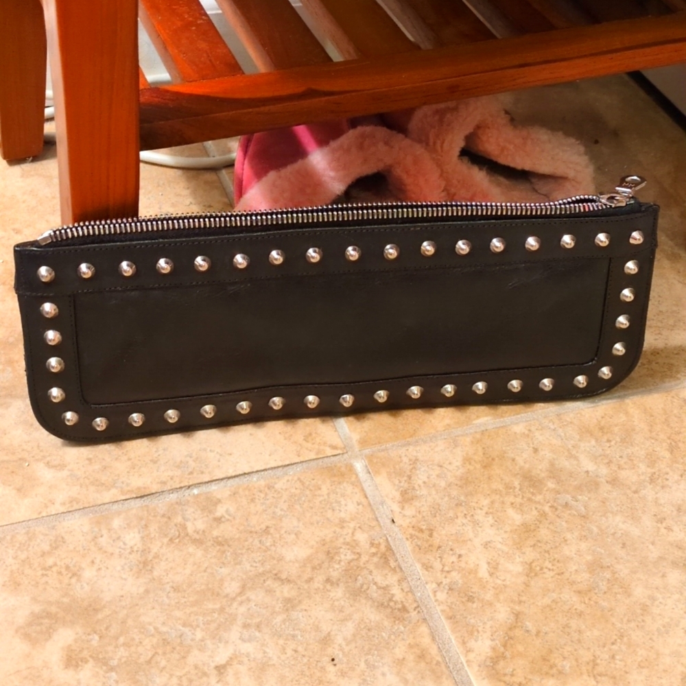 Black Leather Studded Clutch •Jennifer Scott Moto Grunge Punk Luxury Evening Bag